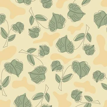 Seamless pattern with abstract floral design in a minimalist style. Linear ve 스톡 일러스트