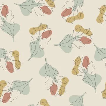 Seamless pattern with abstract floral design in a minimalist style. Linear ve Stock Illustration