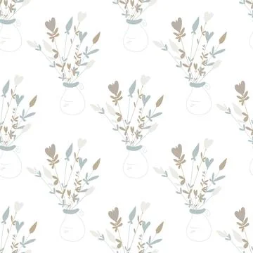 Seamless pattern with abstract floral doodle elements. Vector background fo.. Stock Illustration