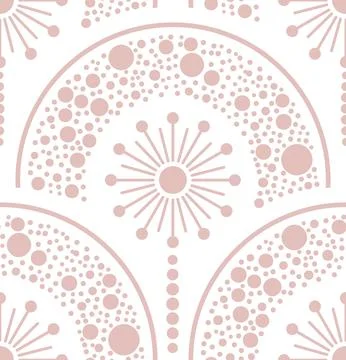 Seamless pattern with abstract flower with polka dot arc on white background. Stock Illustration