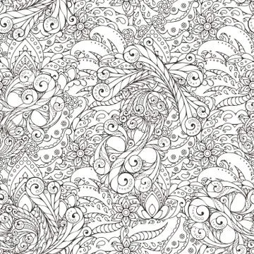 Seamless pattern of abstract flowers and paisley elements in Indian mehendi s 스톡 일러스트