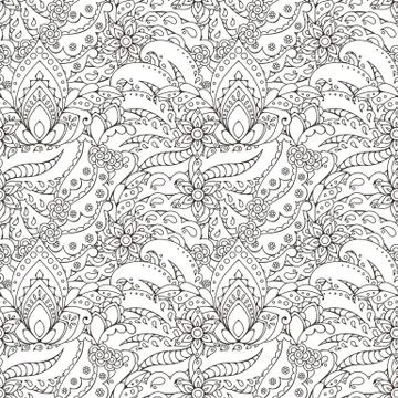 Seamless pattern of abstract flowers and paisley elements in Indian mehendi s 스톡 일러스트