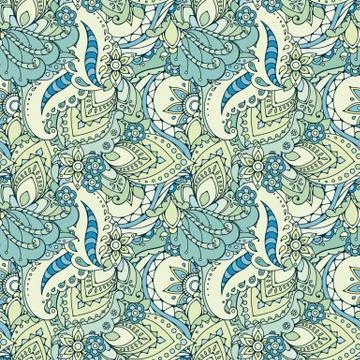 Seamless pattern of abstract flowers and paisley elements in Indian mehendi s 스톡 일러스트