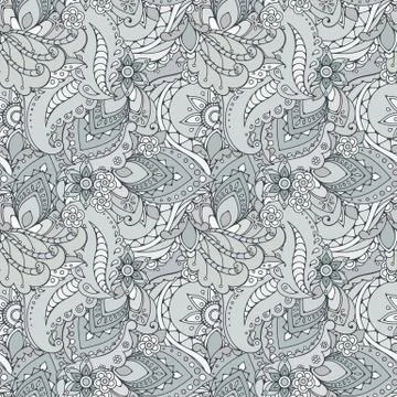 Seamless pattern of abstract flowers and paisley elements in Indian mehendi s 스톡 일러스트