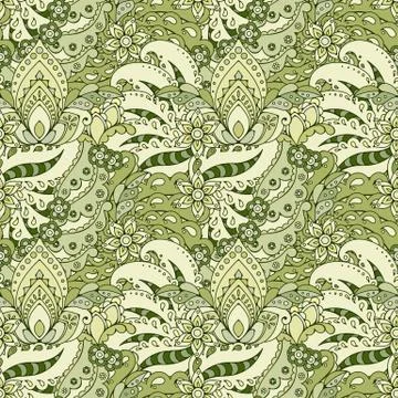 Seamless pattern of abstract flowers and paisley elements in Indian mehendi s 스톡 일러스트