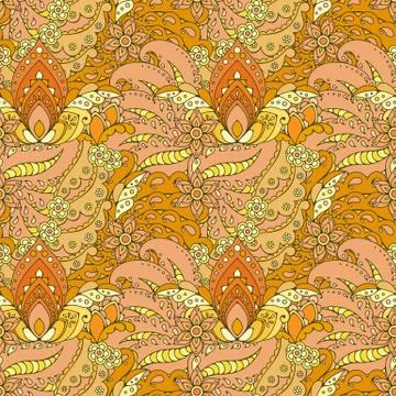 Seamless pattern of abstract flowers and paisley elements in Indian mehendi s Stock Illustration