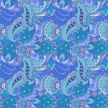 Seamless pattern of abstract flowers and paisley elements in Indian mehendi s 스톡 일러스트
