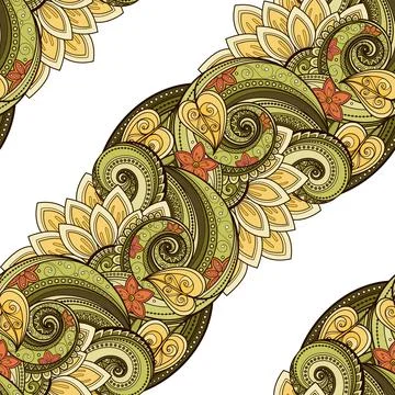 Seamless Pattern with Abstract Flowers and Leaves Stock Illustration