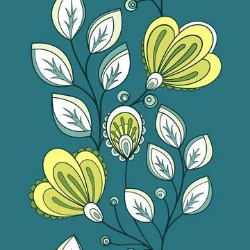 Seamless Pattern with Abstract Flowers and Leaves Stock Illustration