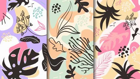 Seamless pattern with abstract flowers and leaves Stock Illustration