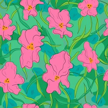 Seamless pattern with abstract flowers and leaves Stock Illustration