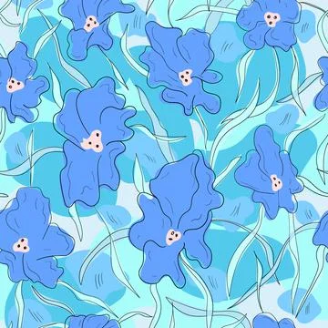 Seamless pattern with abstract flowers and leaves Stock Illustration