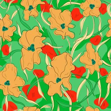 Seamless pattern with abstract flowers and leaves Stock Illustration