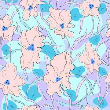 Seamless pattern with abstract flowers and leaves Stock Illustration