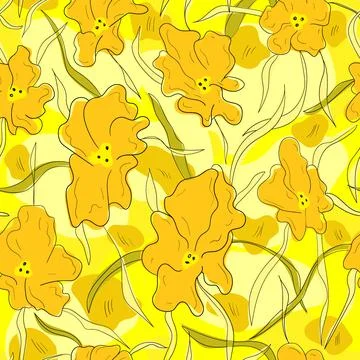 Seamless pattern with abstract flowers and leaves Stock Illustration