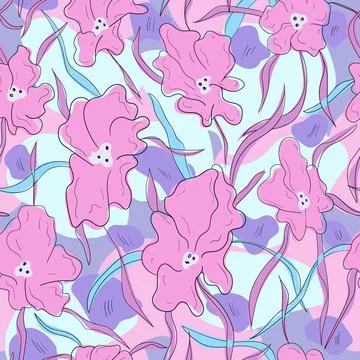 Seamless pattern with abstract flowers and leaves Stock Illustration