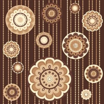 Seamless pattern with abstract flowers in brown Stock Illustration