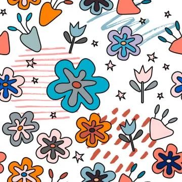 Seamless pattern with abstract flowers. Creative floral surface design. Vecto Illustrazione stock