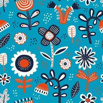 Seamless pattern with abstract flowers. Creative floral surface design. Vector 스톡 일러스트