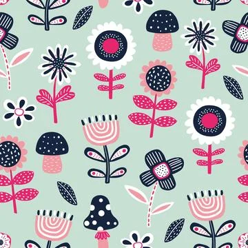 Seamless pattern with abstract flowers. Creative floral surface design. Vector Stock Illustration