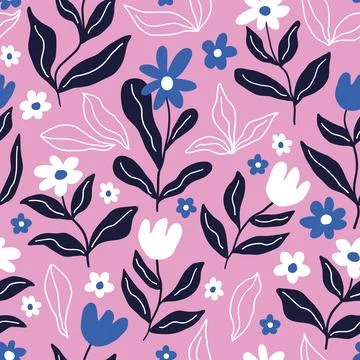 Seamless pattern with abstract flowers. Creative floral surface design. Vector Stock Illustration