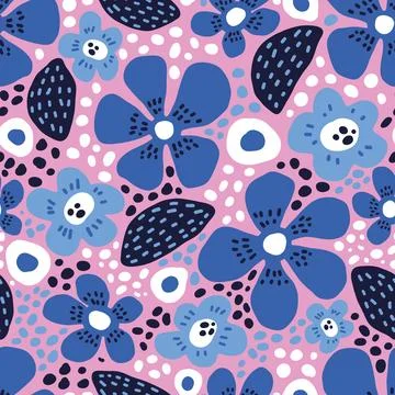 Seamless pattern with abstract flowers. Creative floral surface design. Vector Stock Illustration