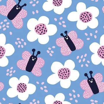 Seamless pattern with abstract flowers. Creative floral surface design. Vector Illustrazione stock