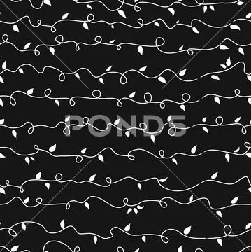 Seamless pattern with abstract flowers on curly stem. Hand drawn vector Stock Illustration