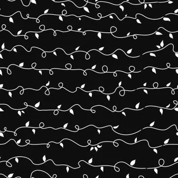 Seamless pattern with abstract flowers on curly stem. Hand drawn vector Stock Illustration