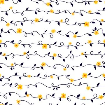 Seamless pattern with abstract flowers on curly stem. Hand drawn vector Stock Illustration
