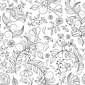 Seamless pattern with abstract flowers Stock Illustration