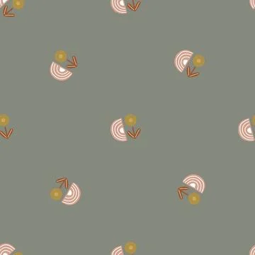 Seamless pattern abstract flowers on light gray background. Minimalist textur Stock Illustration