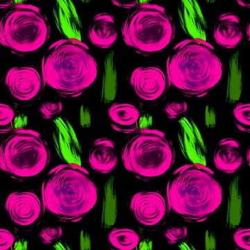 Seamless pattern with abstract flowers of pink color on a black Stock Illustration