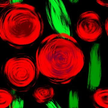 Seamless pattern with abstract flowers of red color on a black Stock Illustration