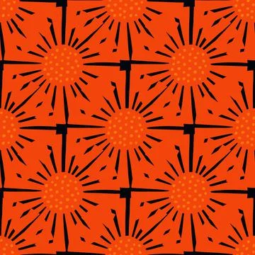 Seamless pattern abstract flowers on red background. Vintage texture of plant Stock Illustration