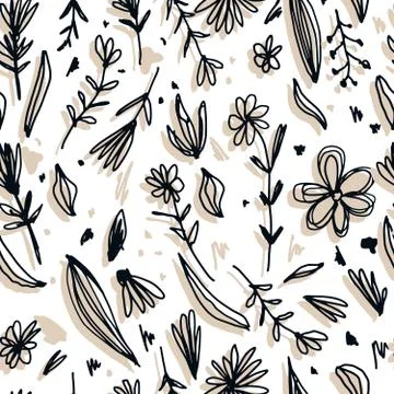 Seamless pattern with abstract flowers in sketch style. Scribble floral endle 스톡 일러스트