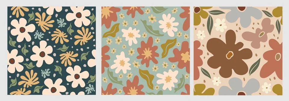 Seamless pattern with abstract flowers vector art. Stock Illustration