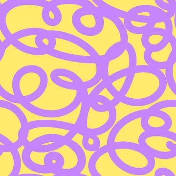 Seamless pattern with abstract free doodle wavy line in Yellow and Lilac colours Illustrazione stock