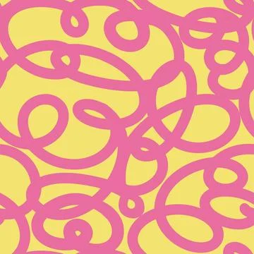 Seamless pattern with abstract free doodle wavy line in Pink and Yellow colours. Stock Illustration