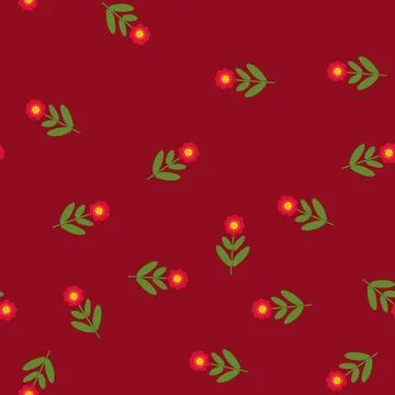 Seamless pattern abstract geometric flower with red petals and green leaves 스톡 일러스트