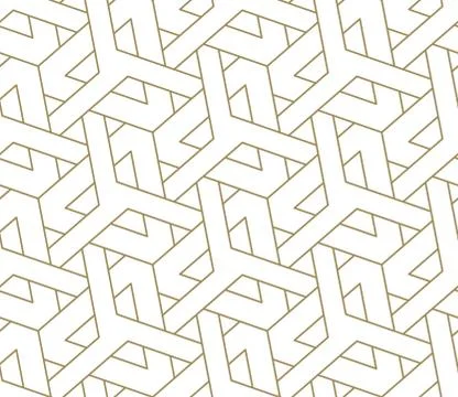 Seamless pattern with abstract geometric line texture, gold on white background Stock Illustration