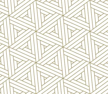 Seamless pattern with abstract geometric line texture, gold on white background Stock Illustration