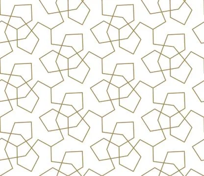 Seamless pattern with abstract geometric line texture, gold on white background Stock Illustration