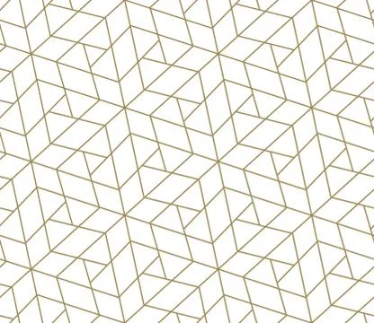 Seamless pattern with abstract geometric line texture, gold on white background Stock Illustration