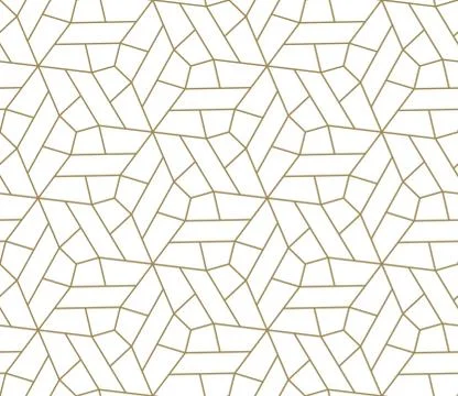 Seamless pattern with abstract geometric line texture, gold on white background Stock Illustration