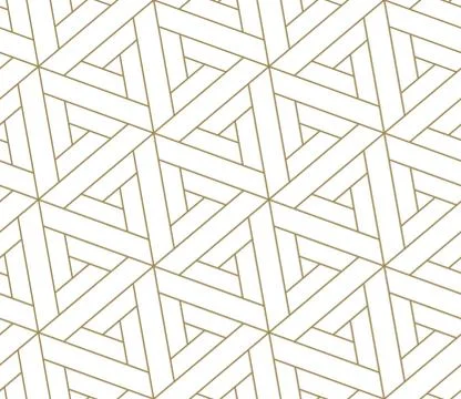 Seamless pattern with abstract geometric line texture, gold on white background Stock Illustration