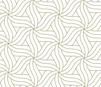 Seamless pattern with abstract geometric line texture, gold on white background Stock Illustration
