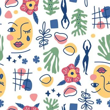 Seamless pattern with abstract geometric shapes in Matisse style Illustrazione stock