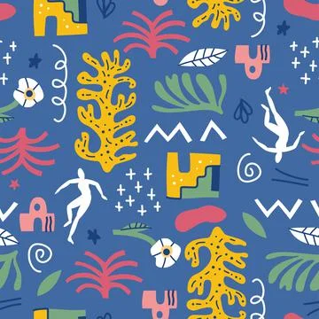 Seamless pattern with abstract geometric shapes in Matisse style Stock Illustration