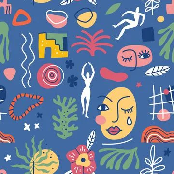 Seamless pattern with abstract geometric shapes in Matisse style Stock Illustration